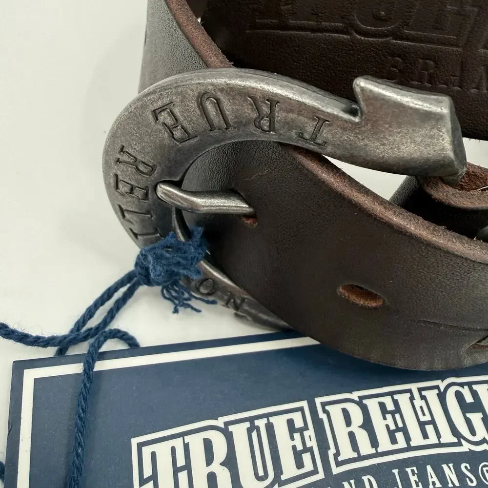 True Religion Jeans Belt Women's Size 22 NWT with Flaws Brown Leather Silver